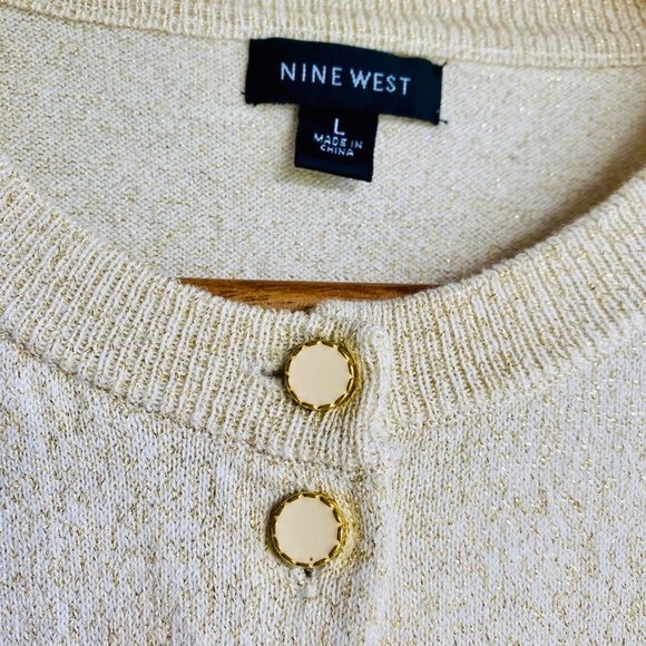 Nine West Light Gold Cotton Blend Metallic Buttoned Cardigan - Picture 7 of 13
